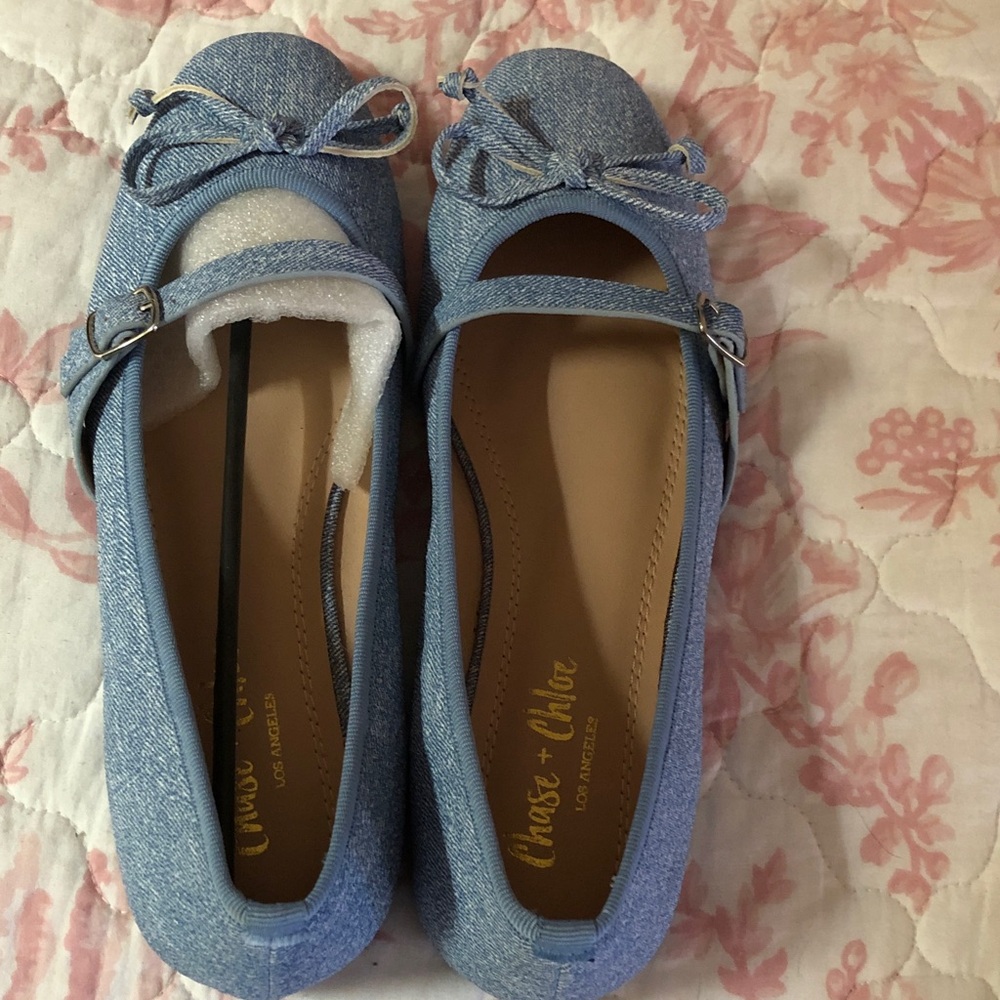 Chase + Chloe Denim Blue Flats with Bow